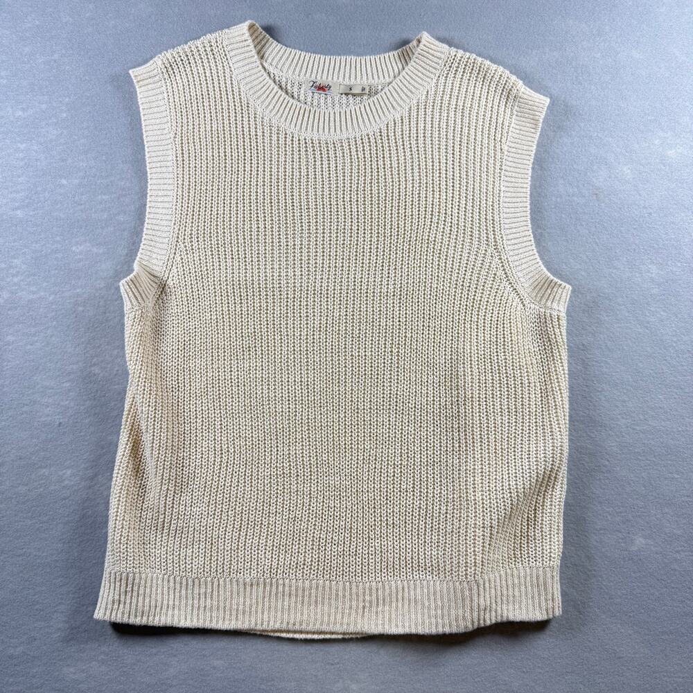 Womens Faherty crew neck sleeveless sweater - organic linen/cotton cream size S